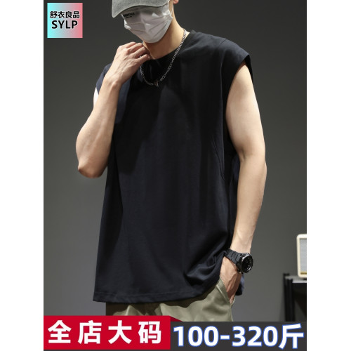 大碼320斤美式背心男士夏季潮牌高街跨欄無袖t恤跑步健身運動坎肩