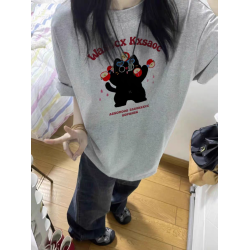 灰色純棉短袖女t恤2025新款夏季設計感小衆美式寬松半袖圓領上衣