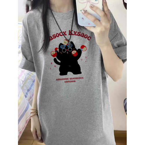 灰色純棉短袖女t恤2025新款夏季設計感小衆美式寬松半袖圓領上衣