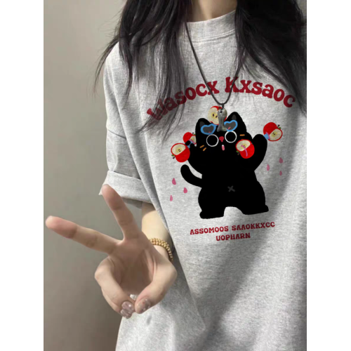 灰色純棉短袖女t恤2025新款夏季設計感小衆美式寬松半袖圓領上衣