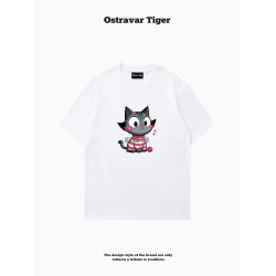 專櫃新款 Ostravar Tiger潮牌2025夏手繪慵懶風寬松純棉短袖女t恤