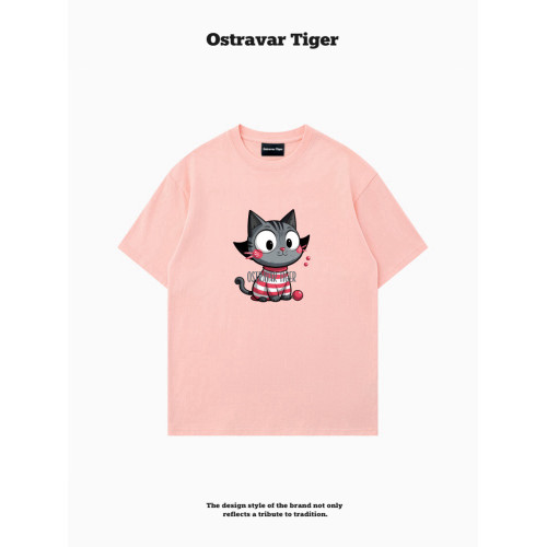 專櫃新款 Ostravar Tiger潮牌2025夏手繪慵懶風寬松純棉短袖女t恤