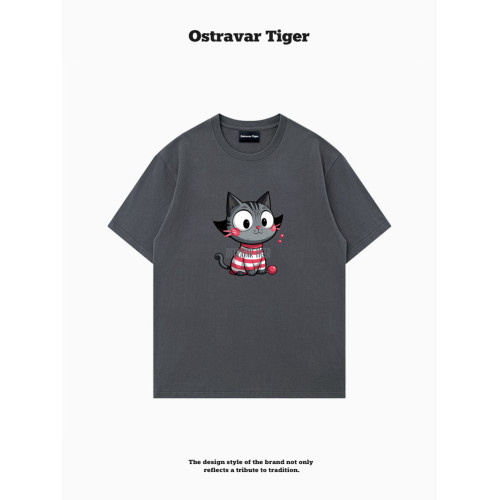 專櫃新款 Ostravar Tiger潮牌2025夏手繪慵懶風寬松純棉短袖女t恤