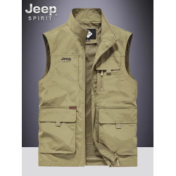 JEEPSPIRIT馬甲男款2025新款春秋季坎肩工裝戶外釣魚多袋攝影馬夾
