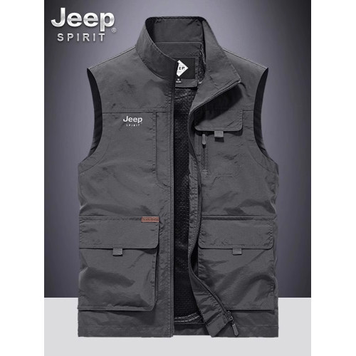 JEEPSPIRIT馬甲男款2025新款春秋季坎肩工裝戶外釣魚多袋攝影馬夾