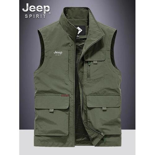 JEEPSPIRIT馬甲男款2025新款春秋季坎肩工裝戶外釣魚多袋攝影馬夾
