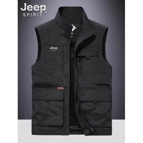 JEEPSPIRIT馬甲男款2025新款春秋季坎肩工裝戶外釣魚多袋攝影馬夾