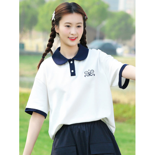 初高中學生夏季短袖POLO衫少女T恤娃娃領大童時尚甜美上衣套裝潮