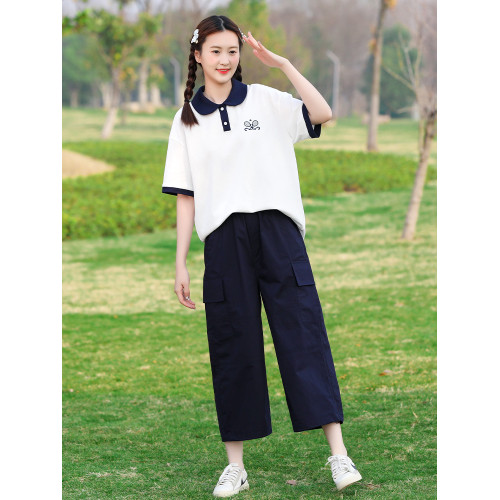 初高中學生夏季短袖POLO衫少女T恤娃娃領大童時尚甜美上衣套裝潮