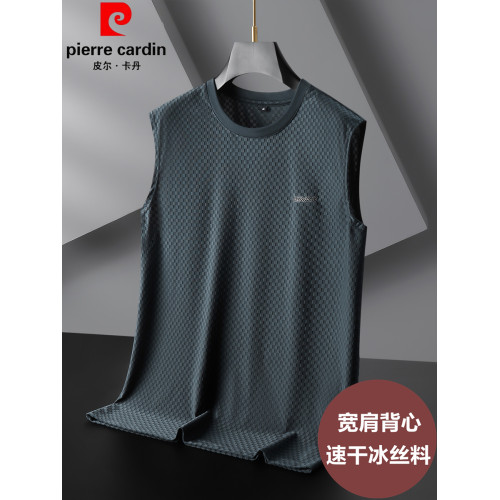 皮爾卡丹冰絲背心男夏季外穿運動速乾坎肩彈力大碼爸爸裝無袖t恤