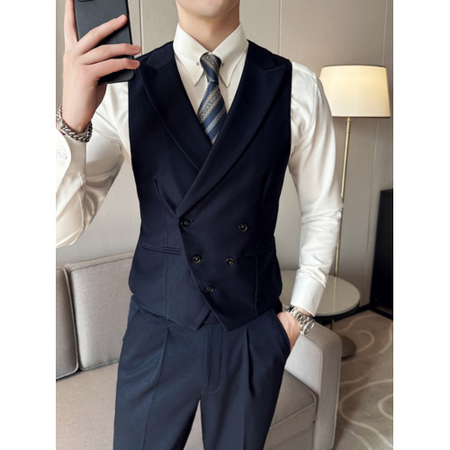 高級感西裝馬甲男雙排釦髮型師英倫風韓版修身新郎伴郎團兩件套裝