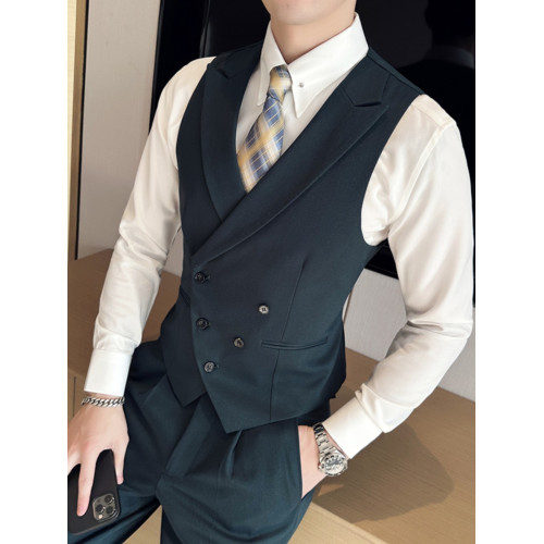 高級感西裝馬甲男雙排釦髮型師英倫風韓版修身新郎伴郎團兩件套裝