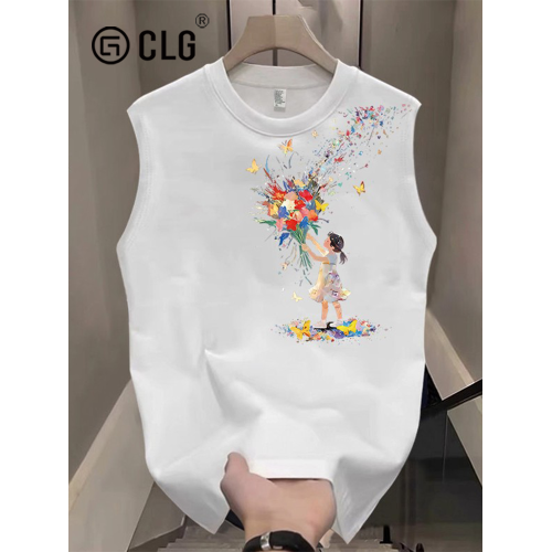 香港CLG潮牌坎肩背心男女新款印花夏休閒重磅純棉寬松簡約無袖T恤