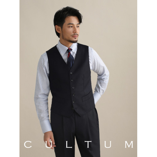 CULTUM 精紡50羊毛單排六粒釦西裝馬甲男修身V領青年商務紳士馬夾