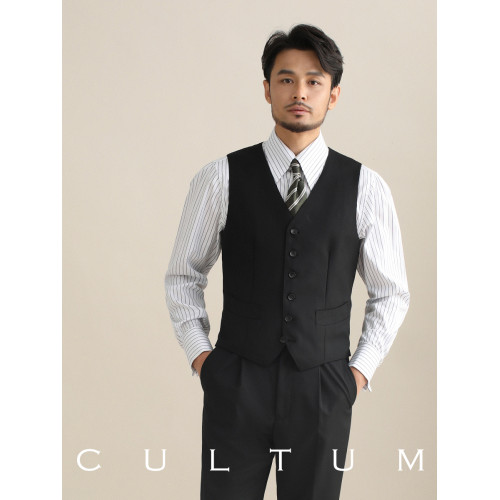 CULTUM 精紡50羊毛單排六粒釦西裝馬甲男修身V領青年商務紳士馬夾