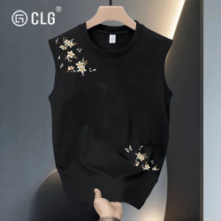 香港CLG潮牌美式無袖T恤男背心夏季寬松健身衣服純棉運動坎肩汗衫