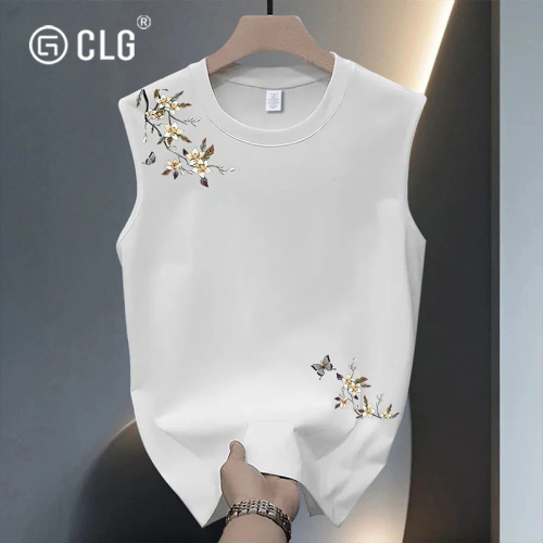 香港CLG潮牌美式無袖T恤男背心夏季寬松健身衣服純棉運動坎肩汗衫