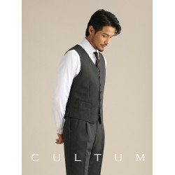 CULTUM 精紡60羊毛單排六粒釦西裝馬甲男修身V領免燙紳士西服馬夾