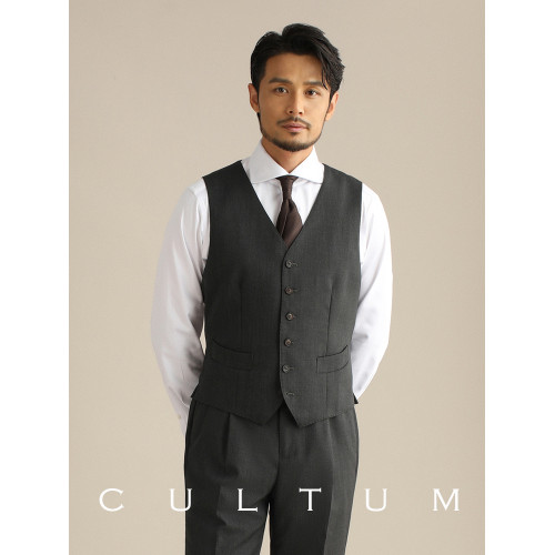 CULTUM 精紡60羊毛單排六粒釦西裝馬甲男修身V領免燙紳士西服馬夾