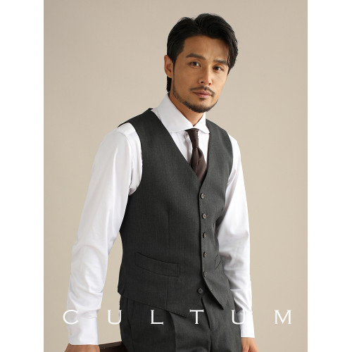 CULTUM 精紡60羊毛單排六粒釦西裝馬甲男修身V領免燙紳士西服馬夾