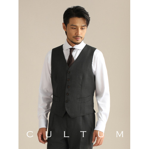 CULTUM 精紡60羊毛單排六粒釦西裝馬甲男修身V領免燙紳士西服馬夾