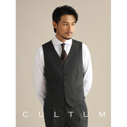 CULTUM 精紡60羊毛單排六粒釦西裝馬甲男修身V領免燙紳士西服馬夾