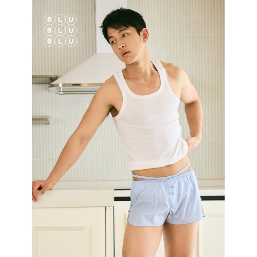 BluBluBlu美式運動健身背心夏季青年男士白色螺紋打底無袖坎肩T恤