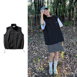 兩件裝/單件夏日系戶外工裝馬甲男女寬松休閒機能立領無袖外套潮