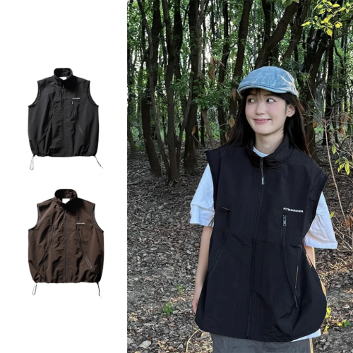 兩件裝/單件夏日系戶外工裝馬甲男女寬松休閒機能立領無袖外套潮