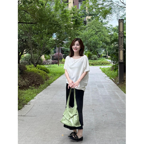 白色斜肩輕熟風氣質百搭上衣薄款透氣辣妹短袖女T恤2025新款小衫