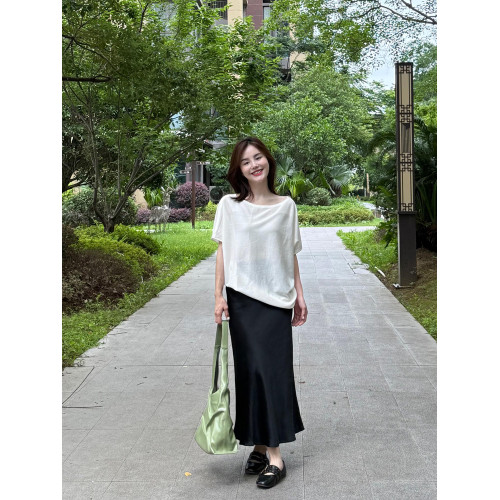 白色斜肩輕熟風氣質百搭上衣薄款透氣辣妹短袖女T恤2025新款小衫