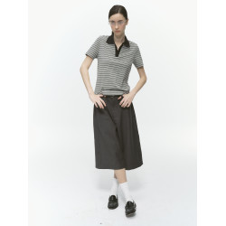 CountryMoment 220G混紡針織條紋polo衫美式復古正肩短袖女T恤夏