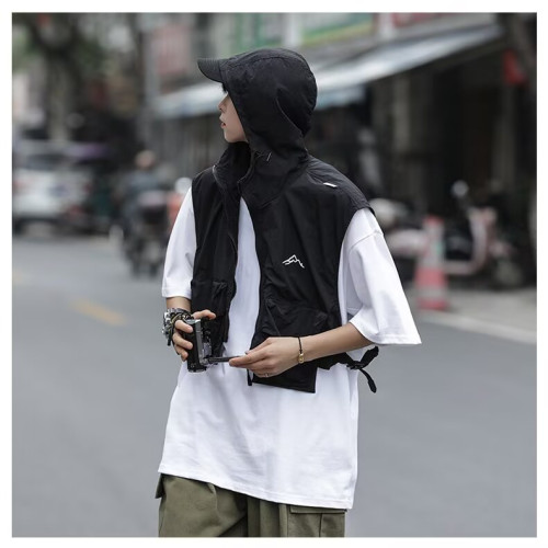 山系cityboy工裝復古戰術戶外機能口袋連帽肩半身短款拉鍊馬甲男