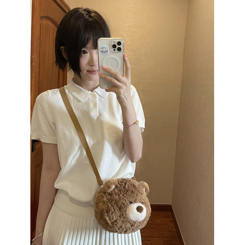 Mondis2025夏季精緻韓風八奶休閒翻領修身純棉短袖POLO衫女T恤