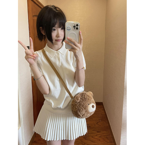 Mondis2025夏季精緻韓風八奶休閒翻領修身純棉短袖POLO衫女T恤