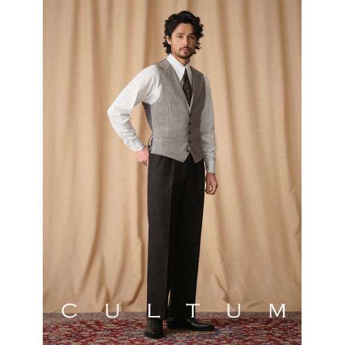 CULTUM ONE DAY精紡羊毛親王格單排釦西裝領免燙男士修身西裝馬甲