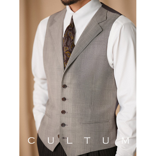 CULTUM ONE DAY精紡羊毛親王格單排釦西裝領免燙男士修身西裝馬甲