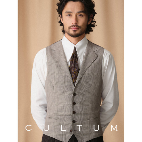 CULTUM ONE DAY精紡羊毛親王格單排釦西裝領免燙男士修身西裝馬甲