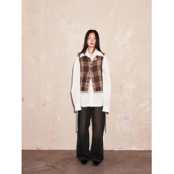 SAME FLOW 原創設計感雙層面料拼接小衆松弛感復古撞色格子馬甲