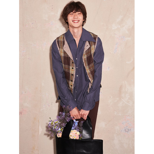 SAME FLOW 原創設計感雙層面料拼接小衆松弛感復古撞色格子馬甲