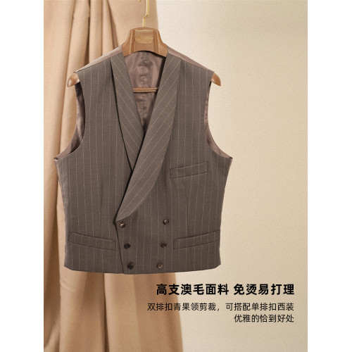 【澳洲羊毛】CULTUM復古銀行家竪條紋青果領雙排釦婚禮西服馬甲男