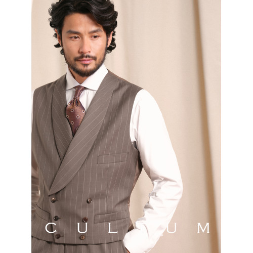 【澳洲羊毛】CULTUM復古銀行家竪條紋青果領雙排釦婚禮西服馬甲男