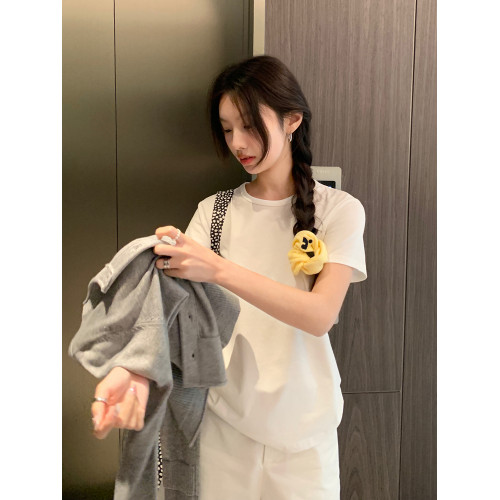 正肩短袖女t恤夏白色內搭小個子圓領韓系顯瘦百搭黑色打底上衣