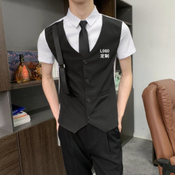 娛樂會所KTV服務員工作服假馬甲短袖襯衫男髮型師酒吧台球廳工裝