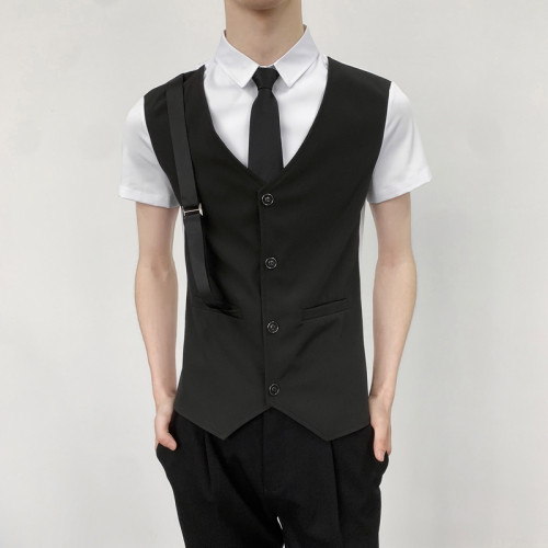 娛樂會所KTV服務員工作服假馬甲短袖襯衫男髮型師酒吧台球廳工裝