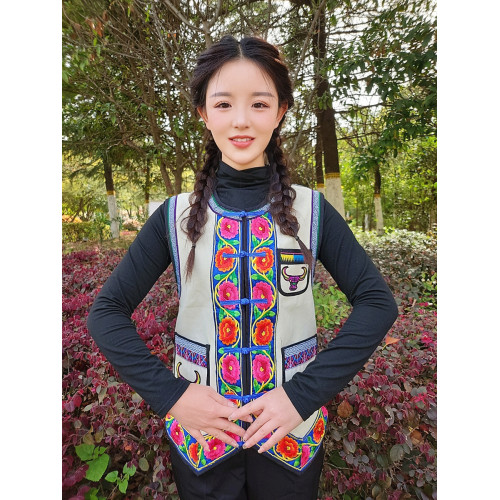 民族特色綉花尖角馬甲紅花邊馬夾男女同款馬褂帆布牛頭十三妹馬夾