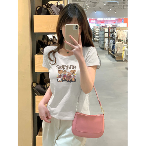 紫色正肩短袖t恤女2025新款好看獨特漂亮高級設計感修身小衆上衣