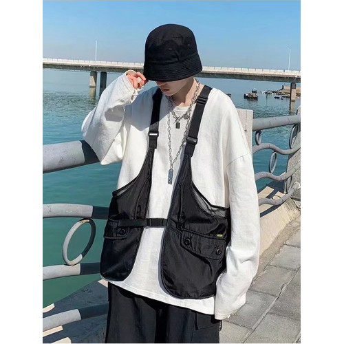 夏季懷舊機能風吊帶戰術馬甲男女大口袋外搭馬夾中性戶外通用工裝