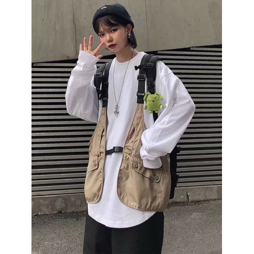 夏季懷舊機能風吊帶戰術馬甲男女大口袋外搭馬夾中性戶外通用工裝