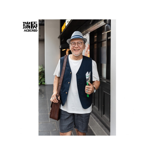爸爸春裝馬甲外套中老年男裝馬夾老爸春秋季爺爺純棉坎肩男多口袋